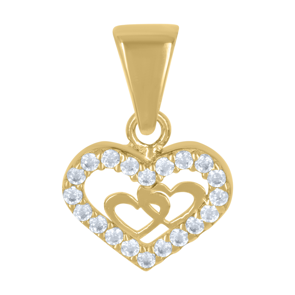 10kt 10k Yellow Gold Womens Cubic-Zirconia Double Heart Charm Pendant